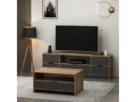 set elina sa tv komodom klub stolom u antracit boji - 1