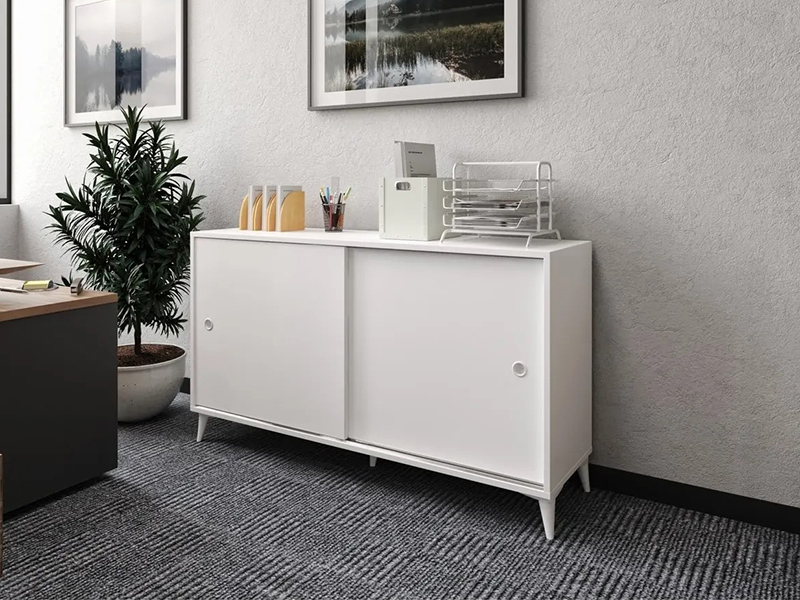 kancelarijska komoda klizna vrata belo mat mdf 1a